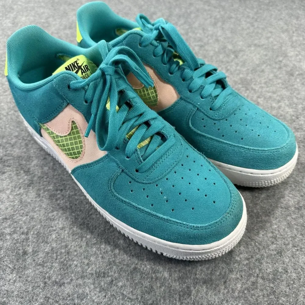 Nike Air Force 1 Low Shoes Sneakers Mens Sz 9.5 Teal Multicolor Suede CK4383-300